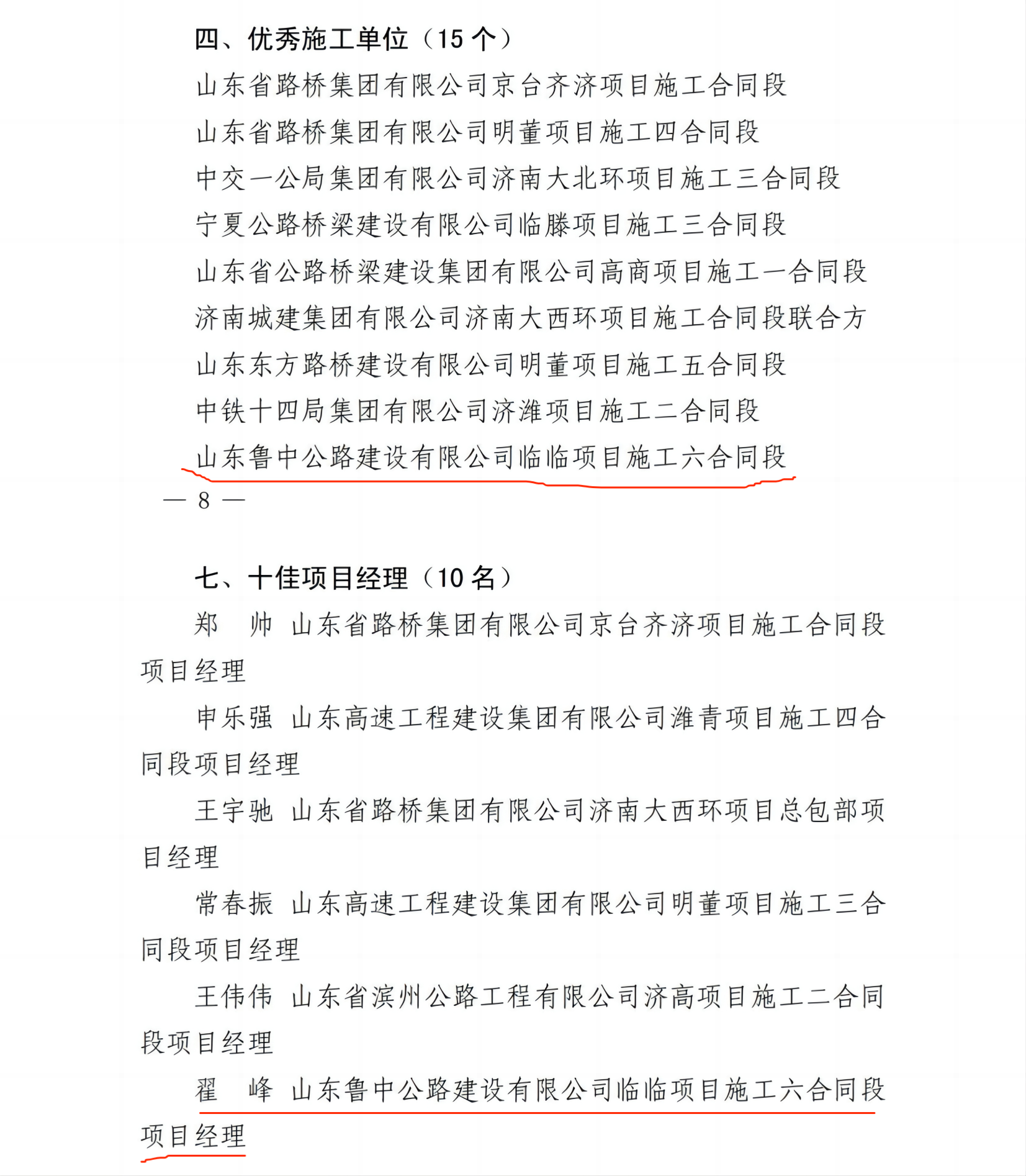 山東高速集團(tuán)關(guān)于對 2022 年度勞動競賽暨工程建設(shè)優(yōu)秀單位、個人表彰
